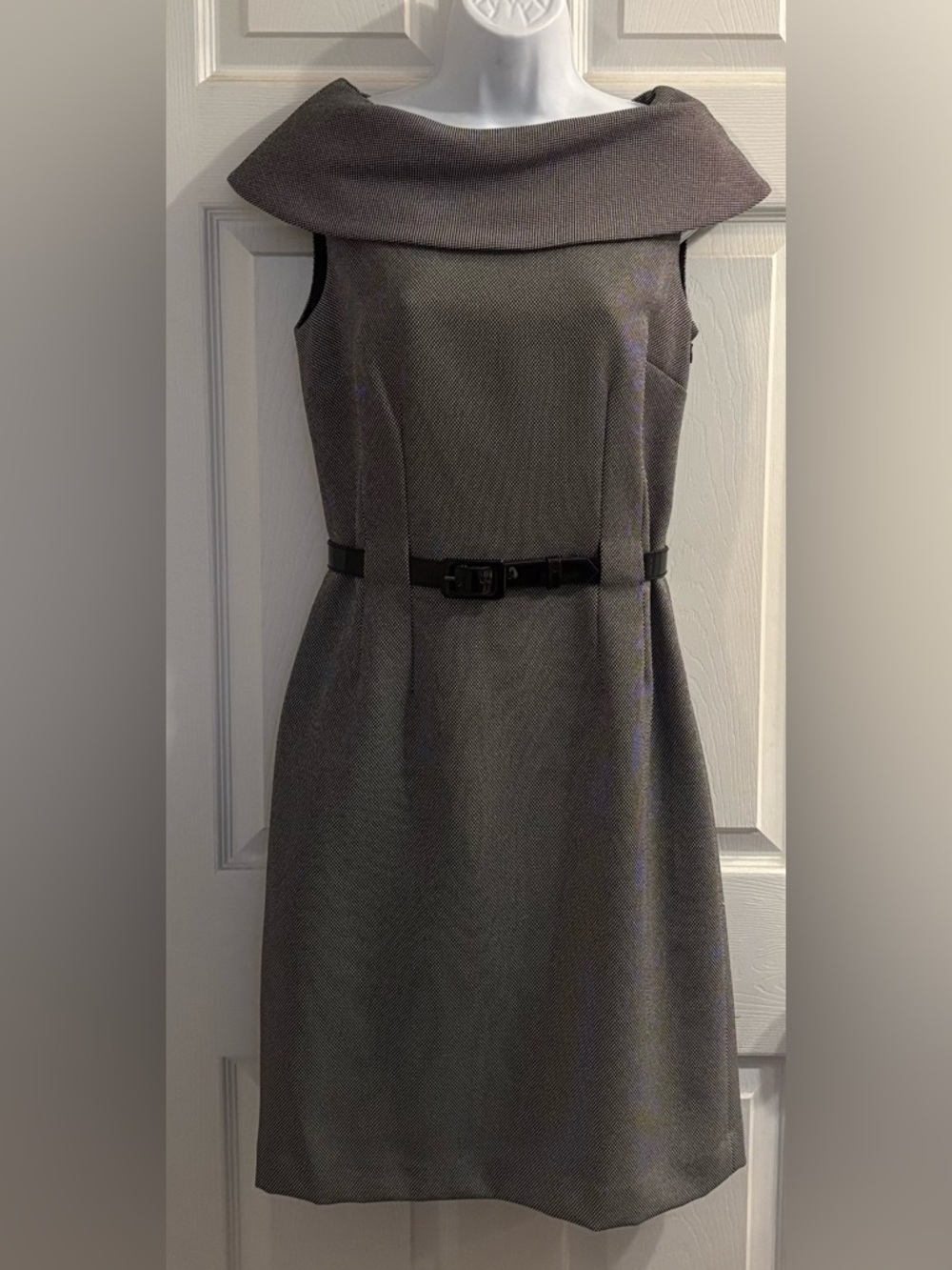 Tahari Arthur S. Levine | Black & White Textured Portrait Collar Sheath Dress
